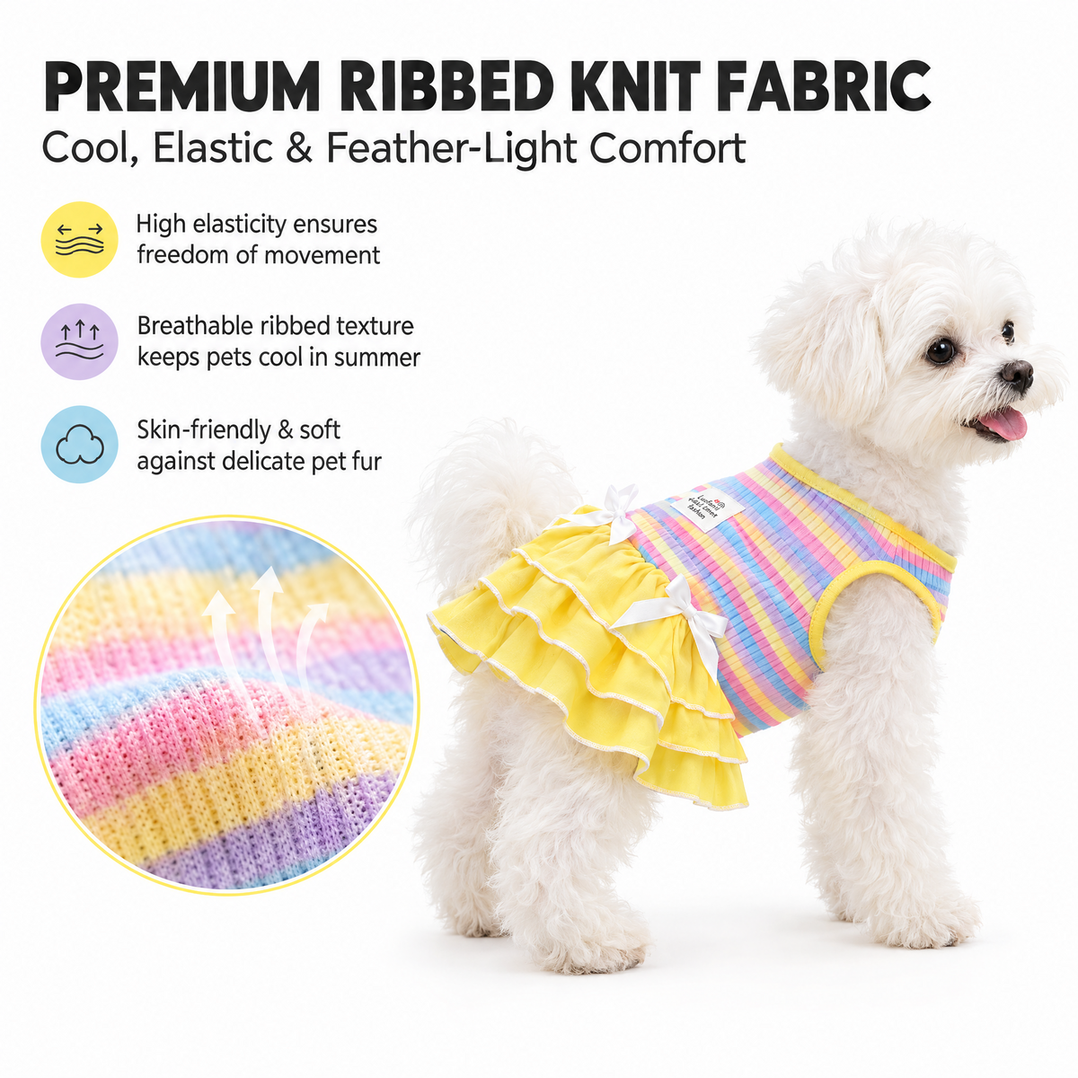 Rainbow Stripe Summer Dress for Small Dogs