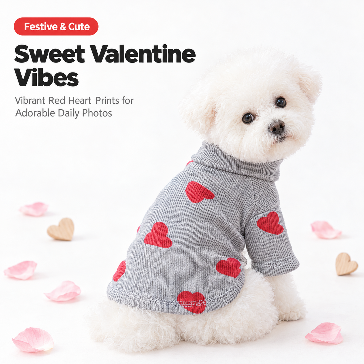 Heart Turtleneck Sweater for Small Dogs