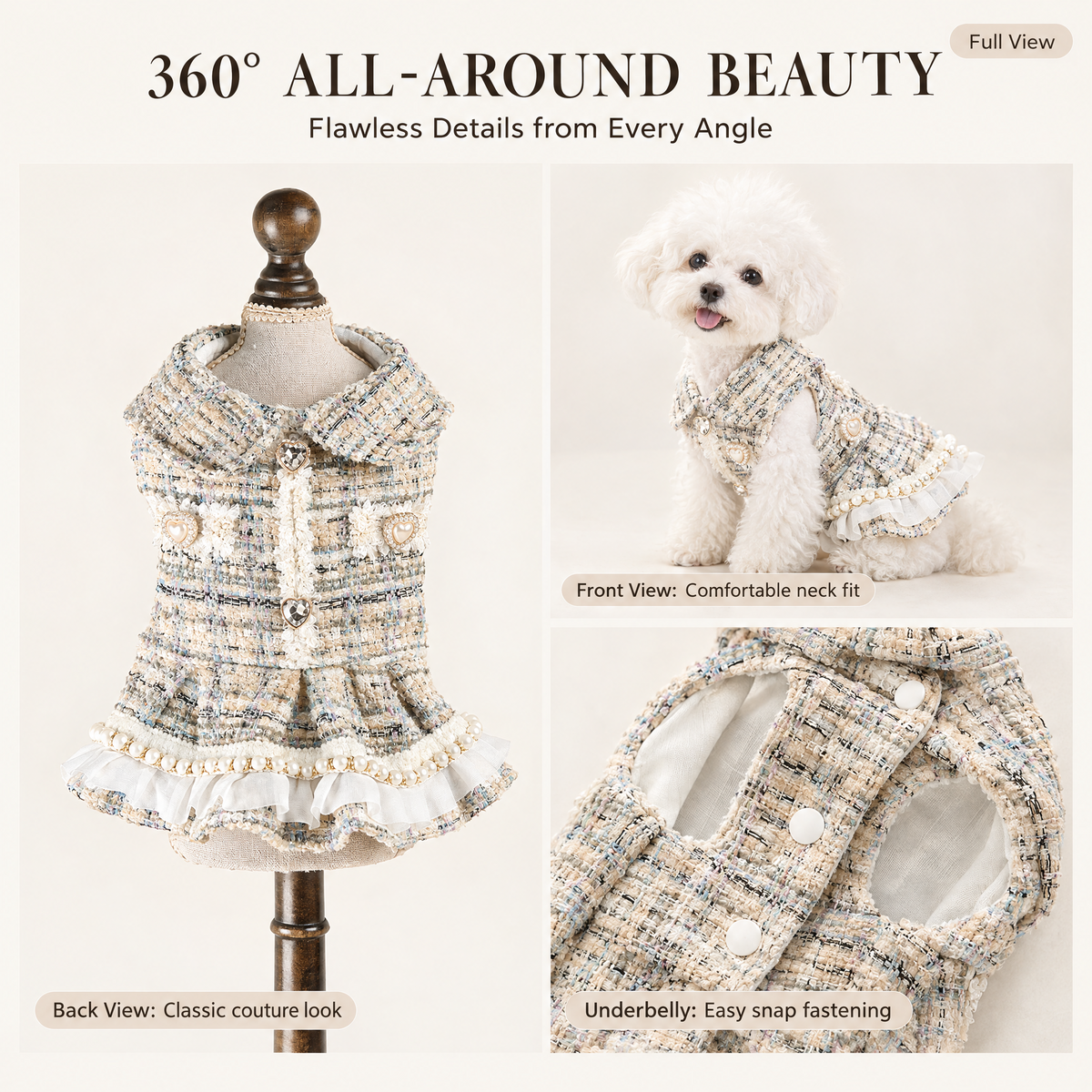 Pearl-Trim Tweed Dress for Small Dogs