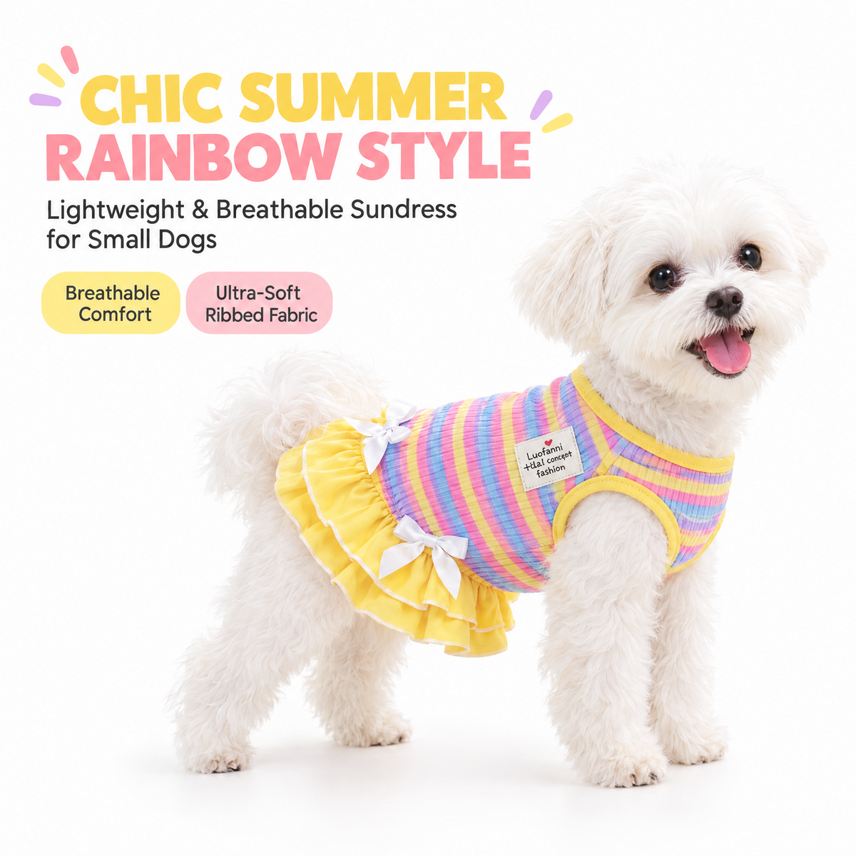 Rainbow Stripe Summer Dress for Small Dogs