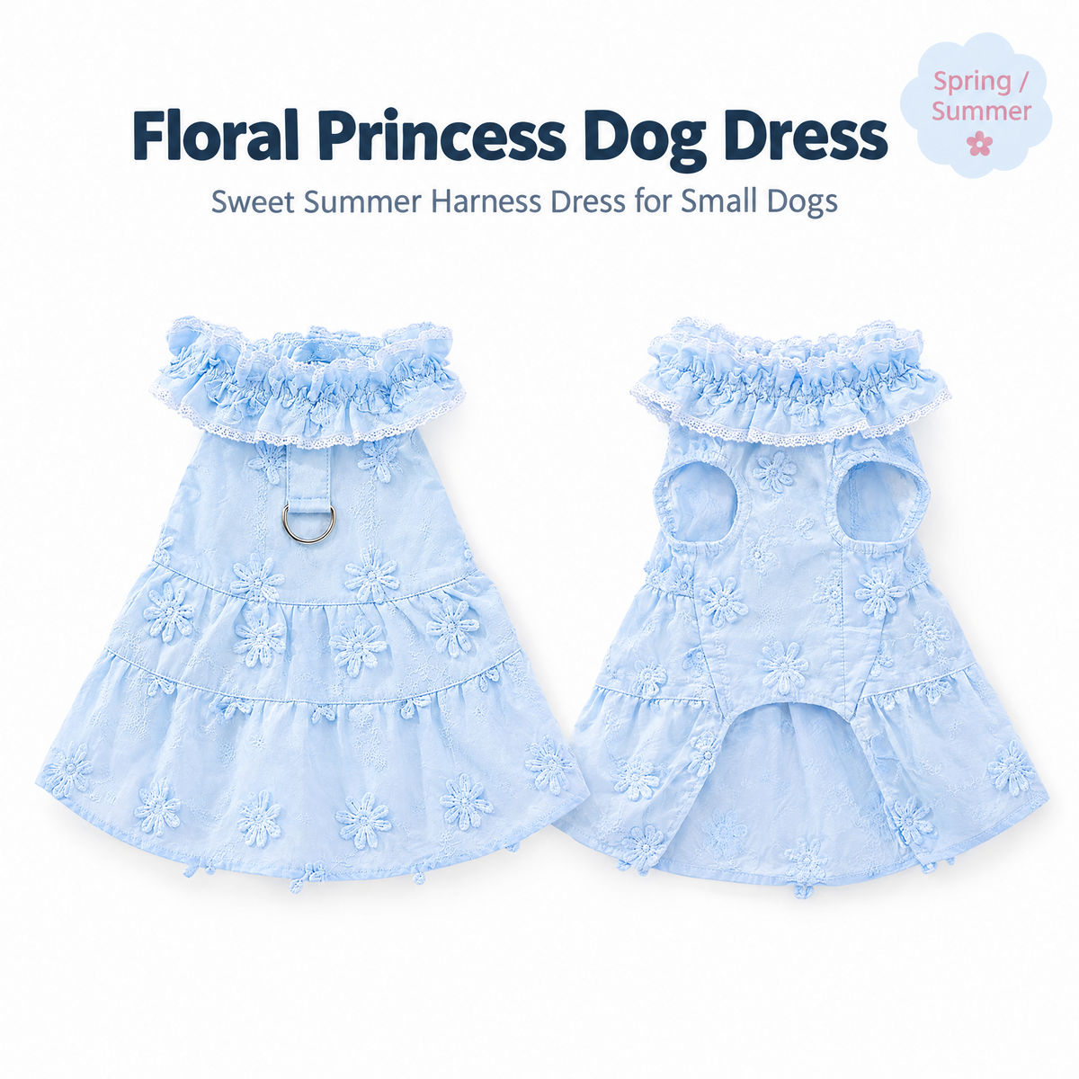 Floral Embroidered Princess Dress for Small Dogs