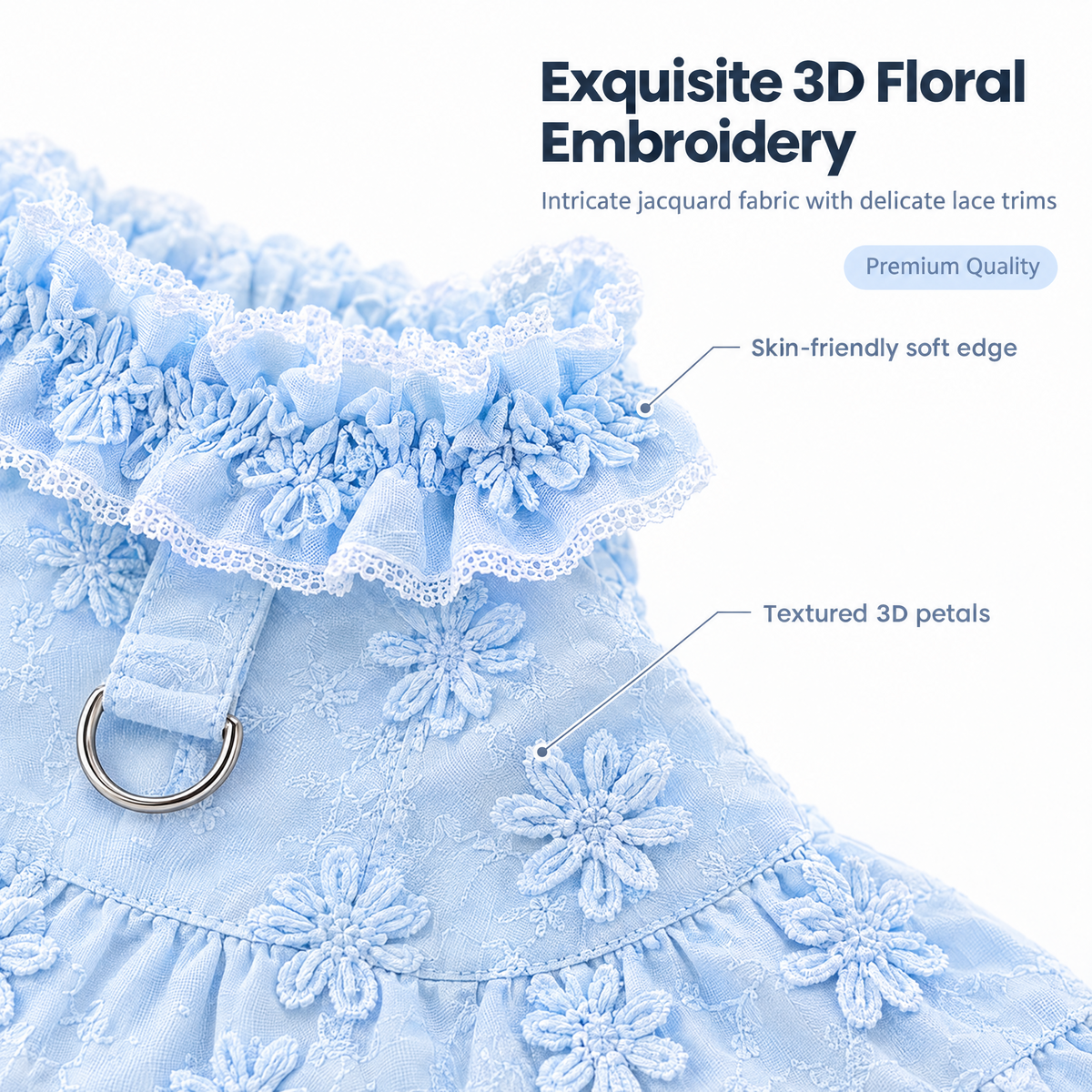 Floral Embroidered Princess Dress for Small Dogs