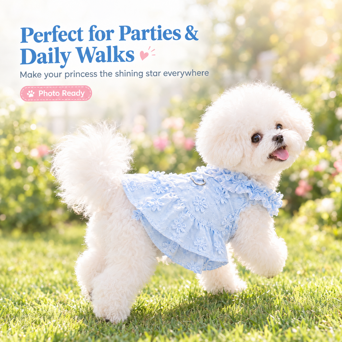 Floral Embroidered Princess Dress for Small Dogs