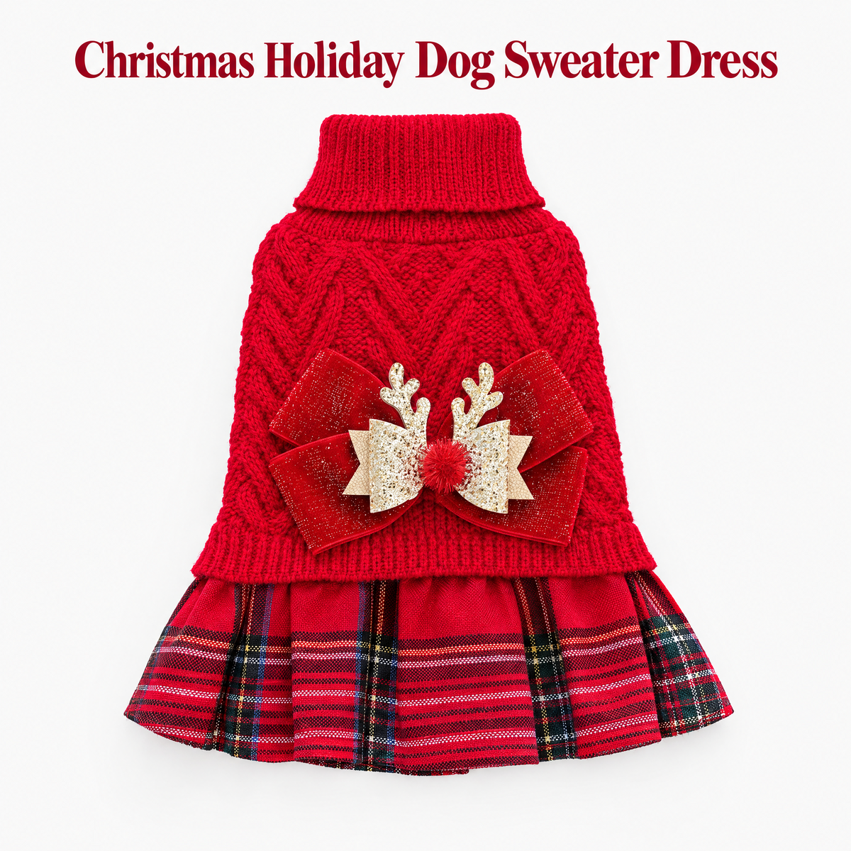 Reindeer Christmas Sweater Dress for Small Dogs