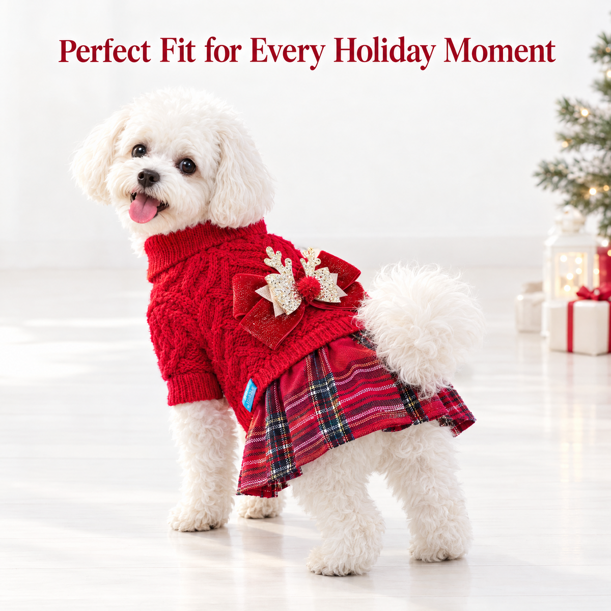 Reindeer Christmas Sweater Dress for Small Dogs