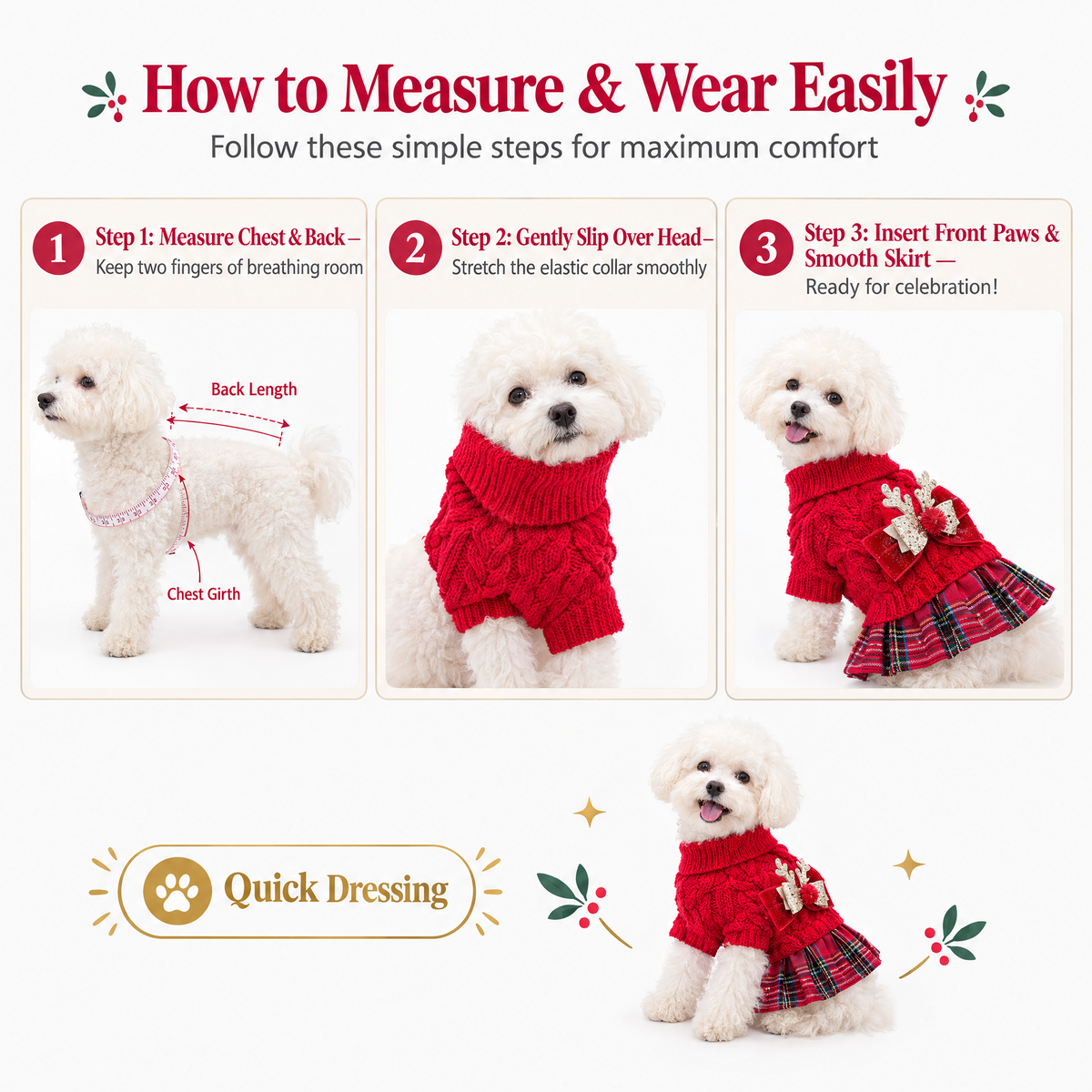 Reindeer Christmas Sweater Dress for Small Dogs