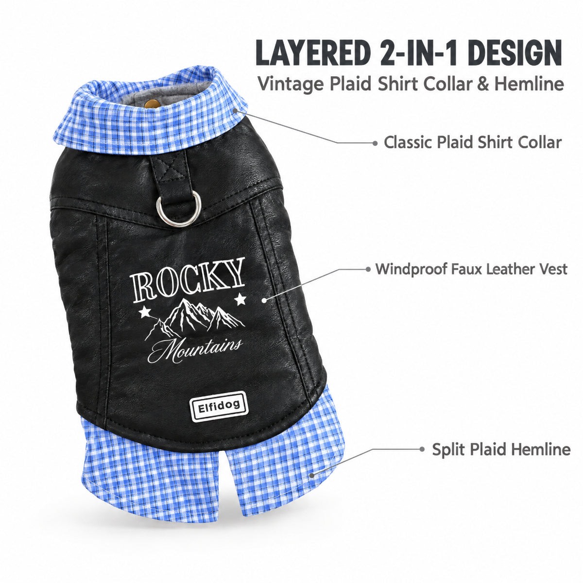 Plaid & Faux Leather Two-Piece Outfit for Small Dogs