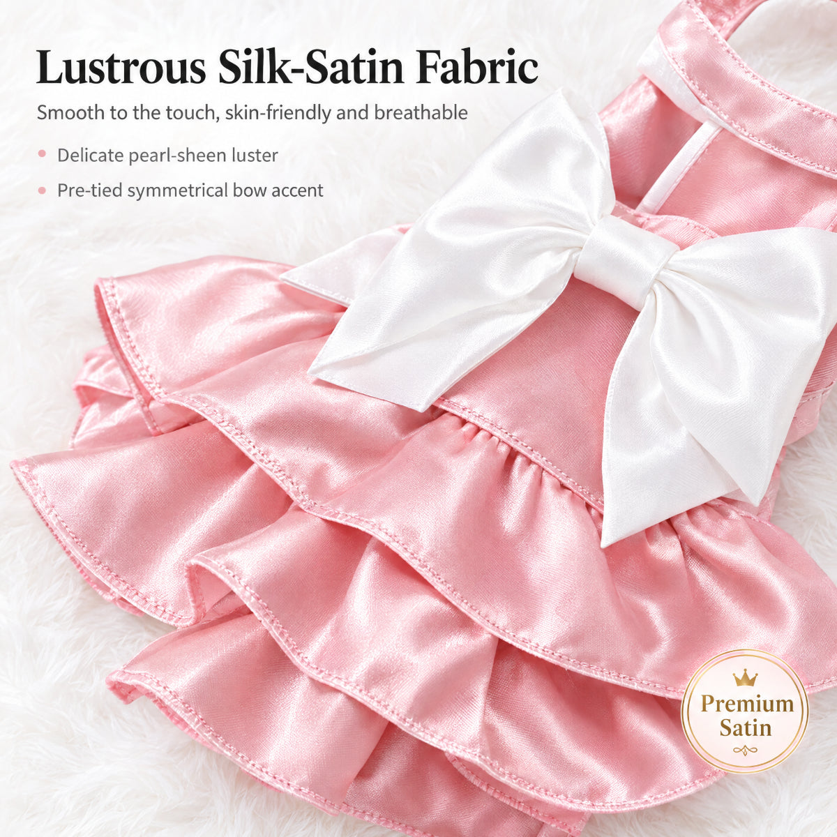 Pink Satin Heart Bow Dress for Small Dogs