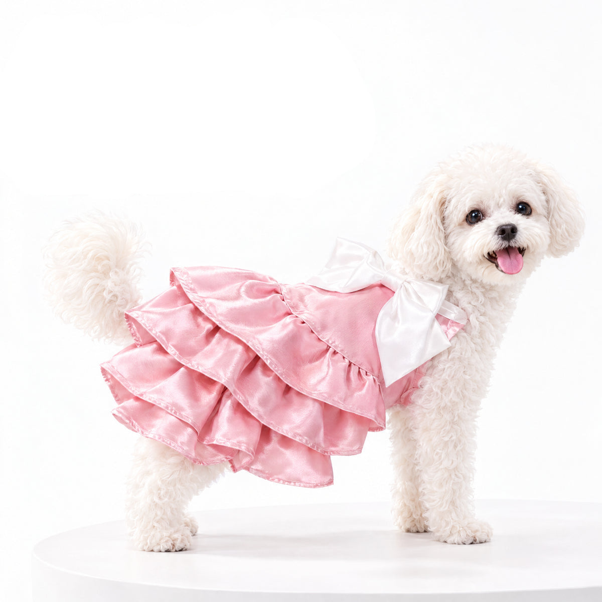 Pink Satin Heart Bow Dress for Small Dogs