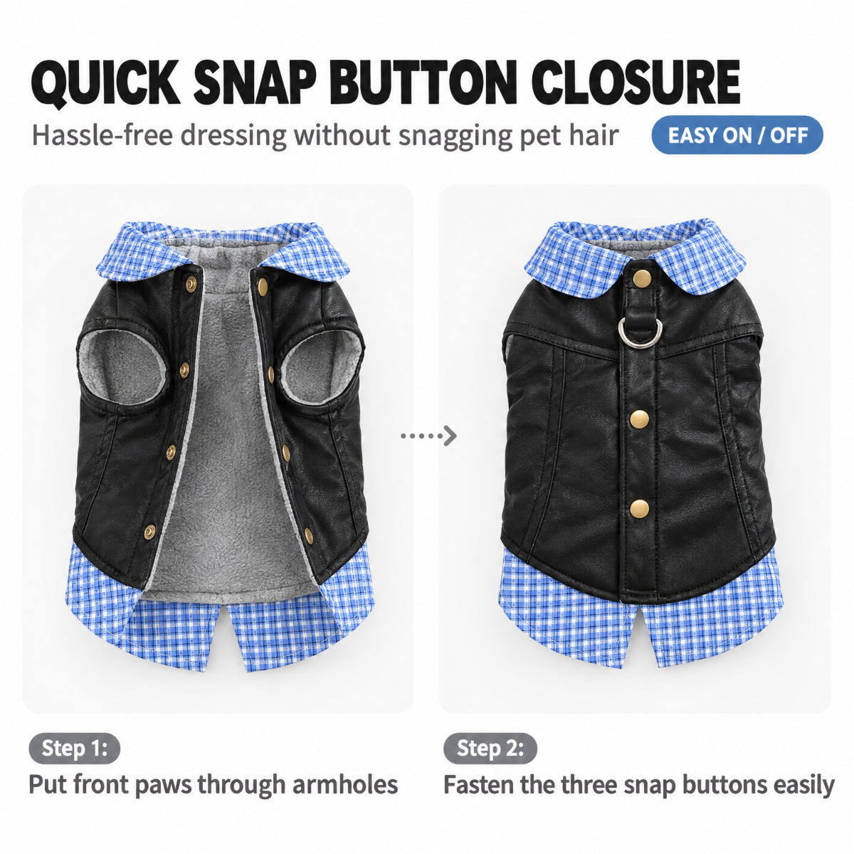 Plaid & Faux Leather Two-Piece Outfit for Small Dogs