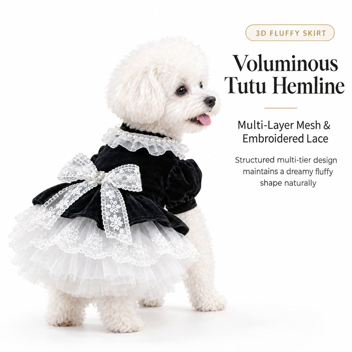Black Velvet Lace Princess Dress for Small Dogs