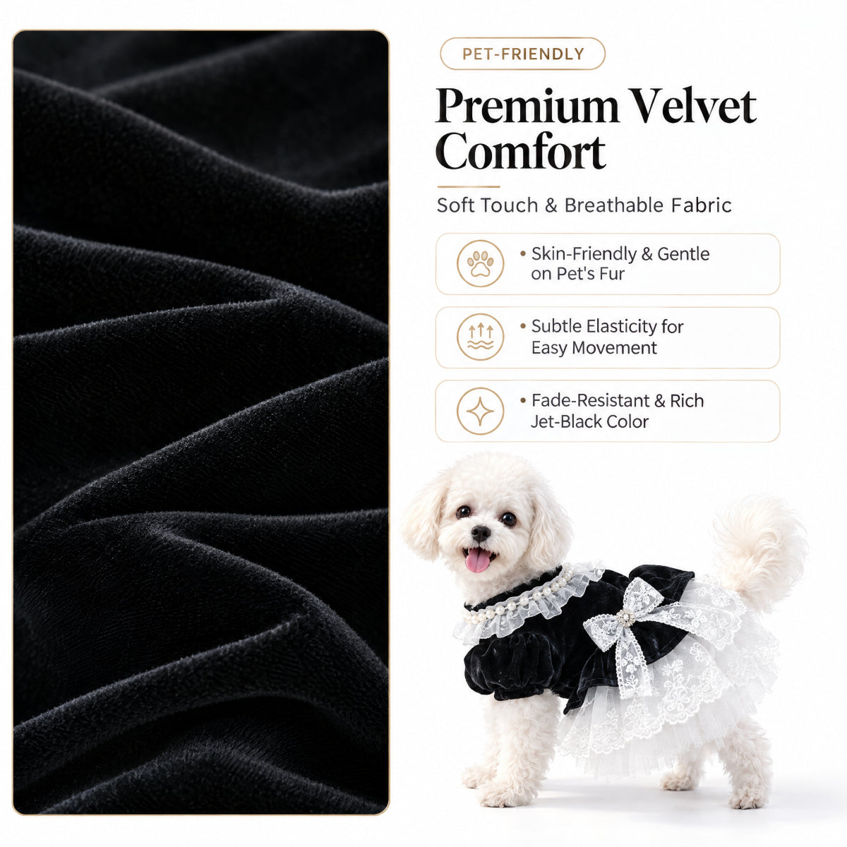 Black Velvet Lace Princess Dress for Small Dogs