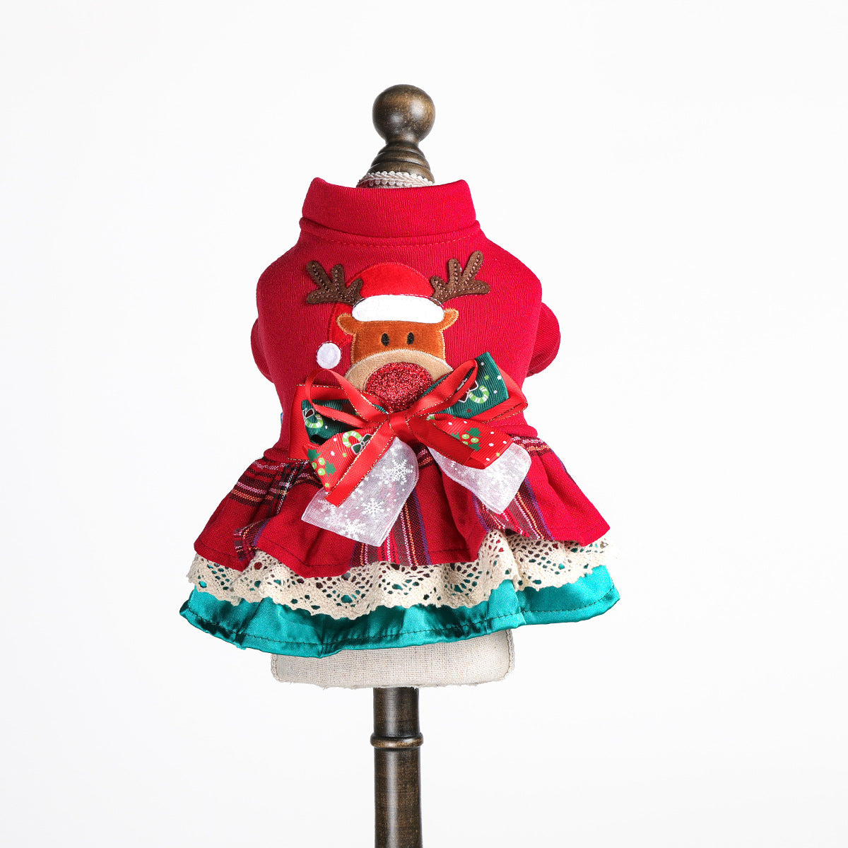 Festive Reindeer Dog Dress – Plaid Christmas Party Outfit