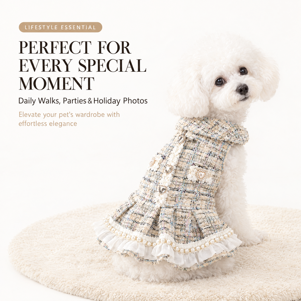 Pearl-Trim Tweed Dress for Small Dogs