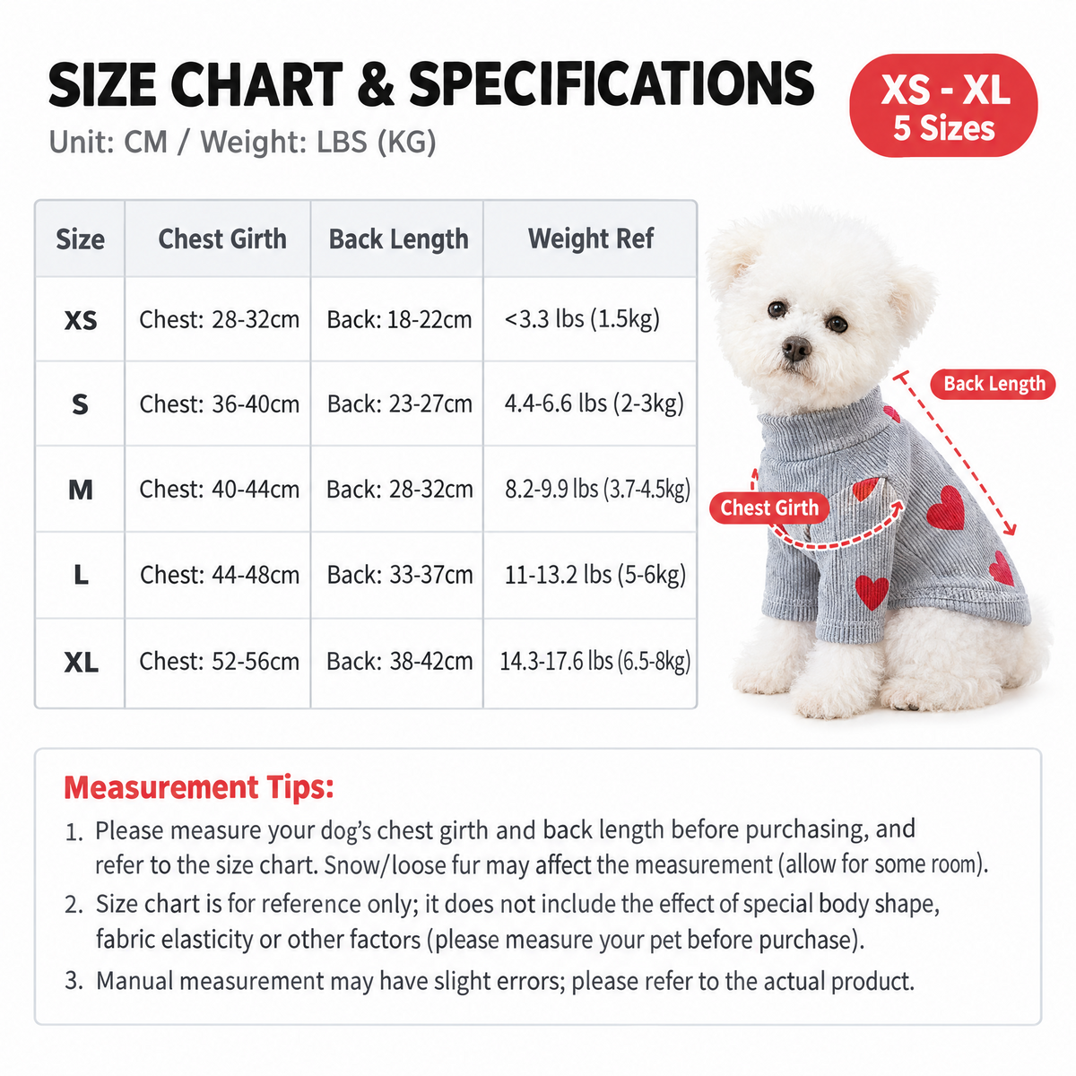 Heart Turtleneck Sweater for Small Dogs