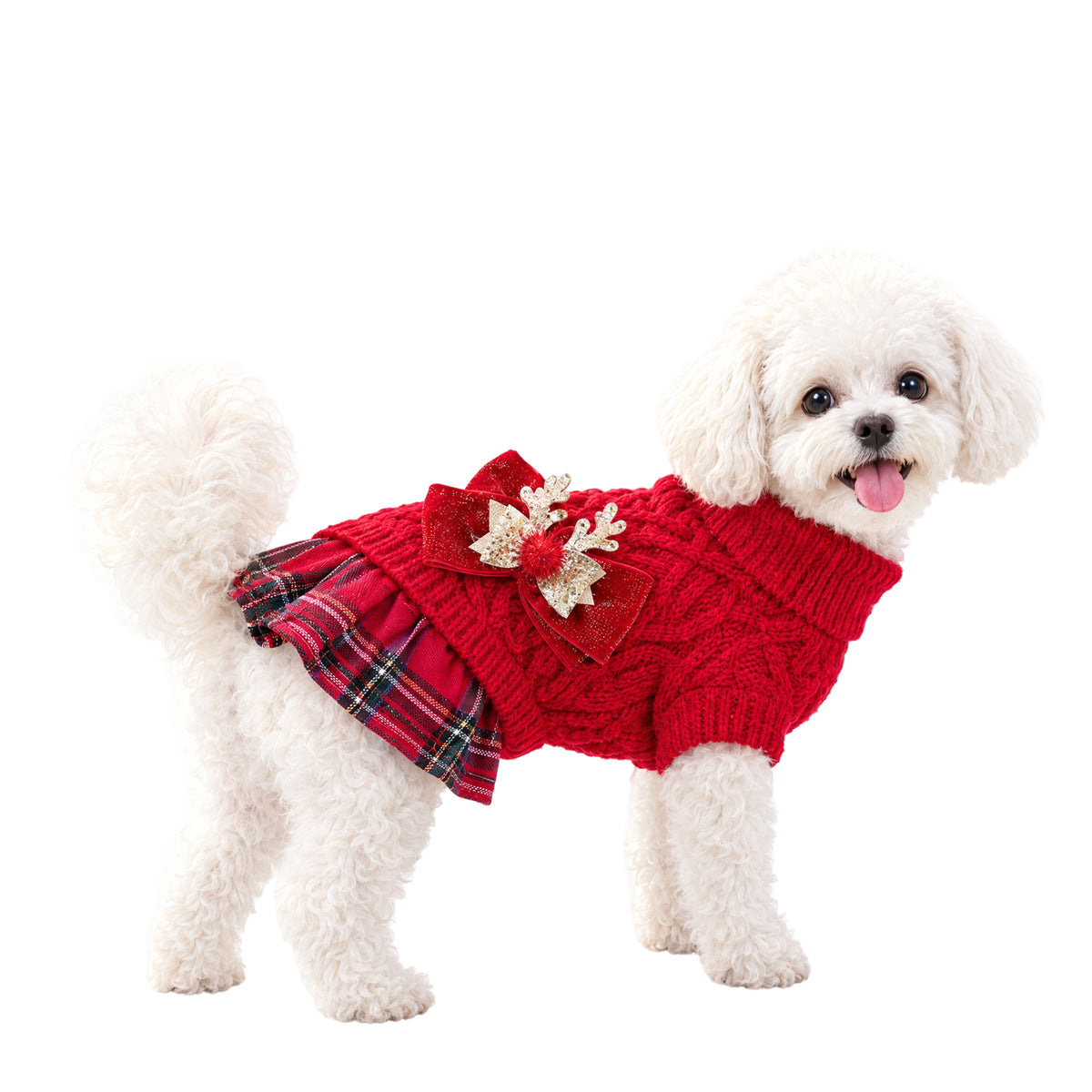 Reindeer Christmas Sweater Dress for Small Dogs