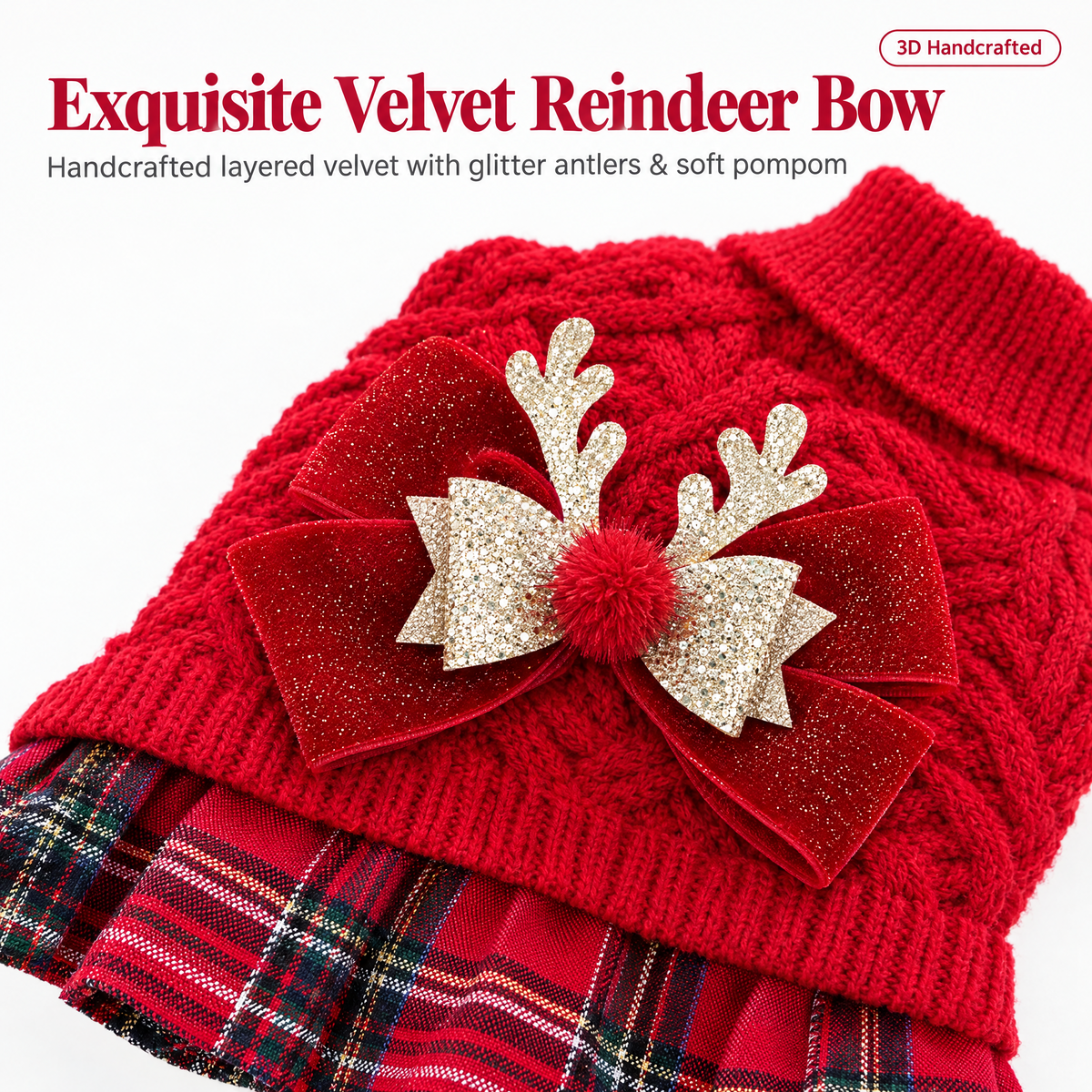Reindeer Christmas Sweater Dress for Small Dogs