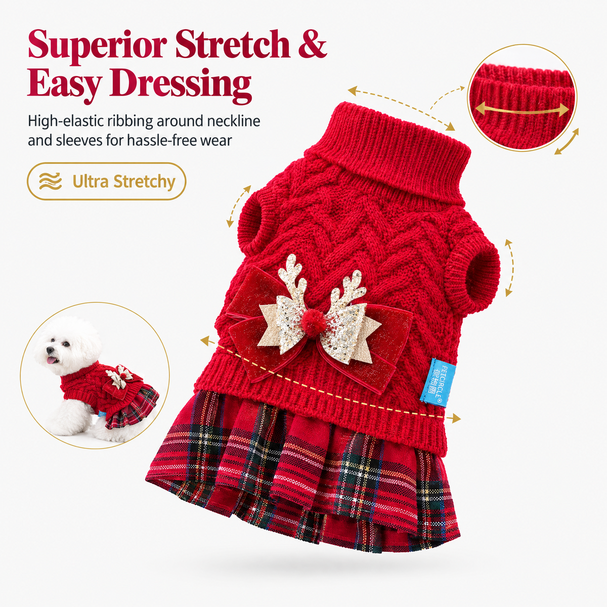 Reindeer Christmas Sweater Dress for Small Dogs