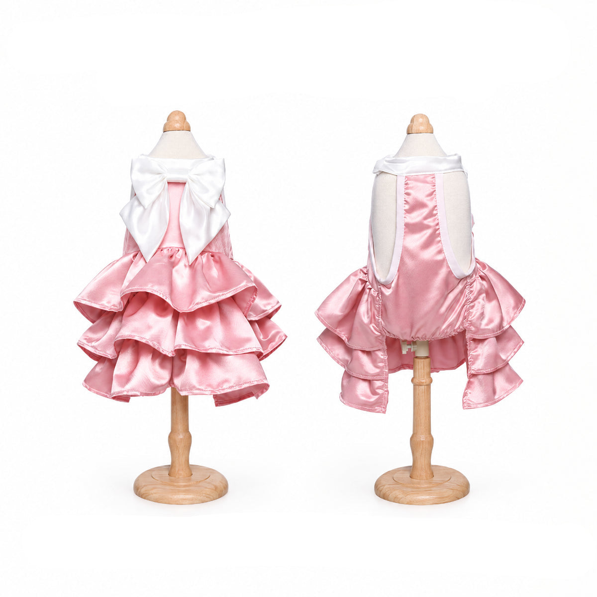Pink Satin Heart Bow Dress for Small Dogs