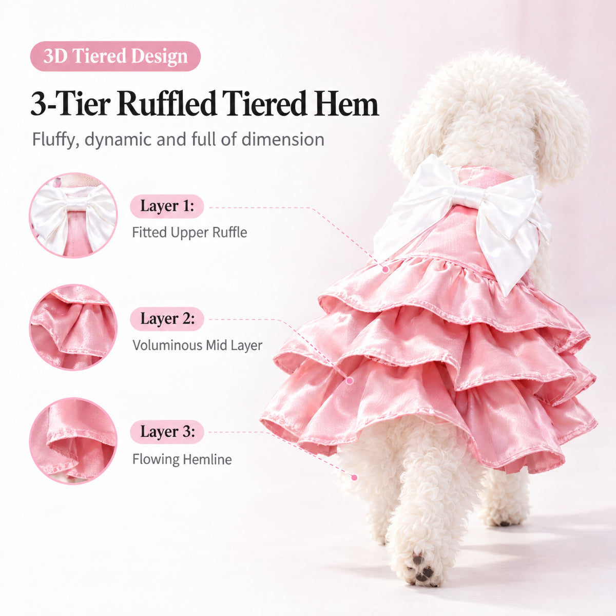 Pink Satin Heart Bow Dress for Small Dogs