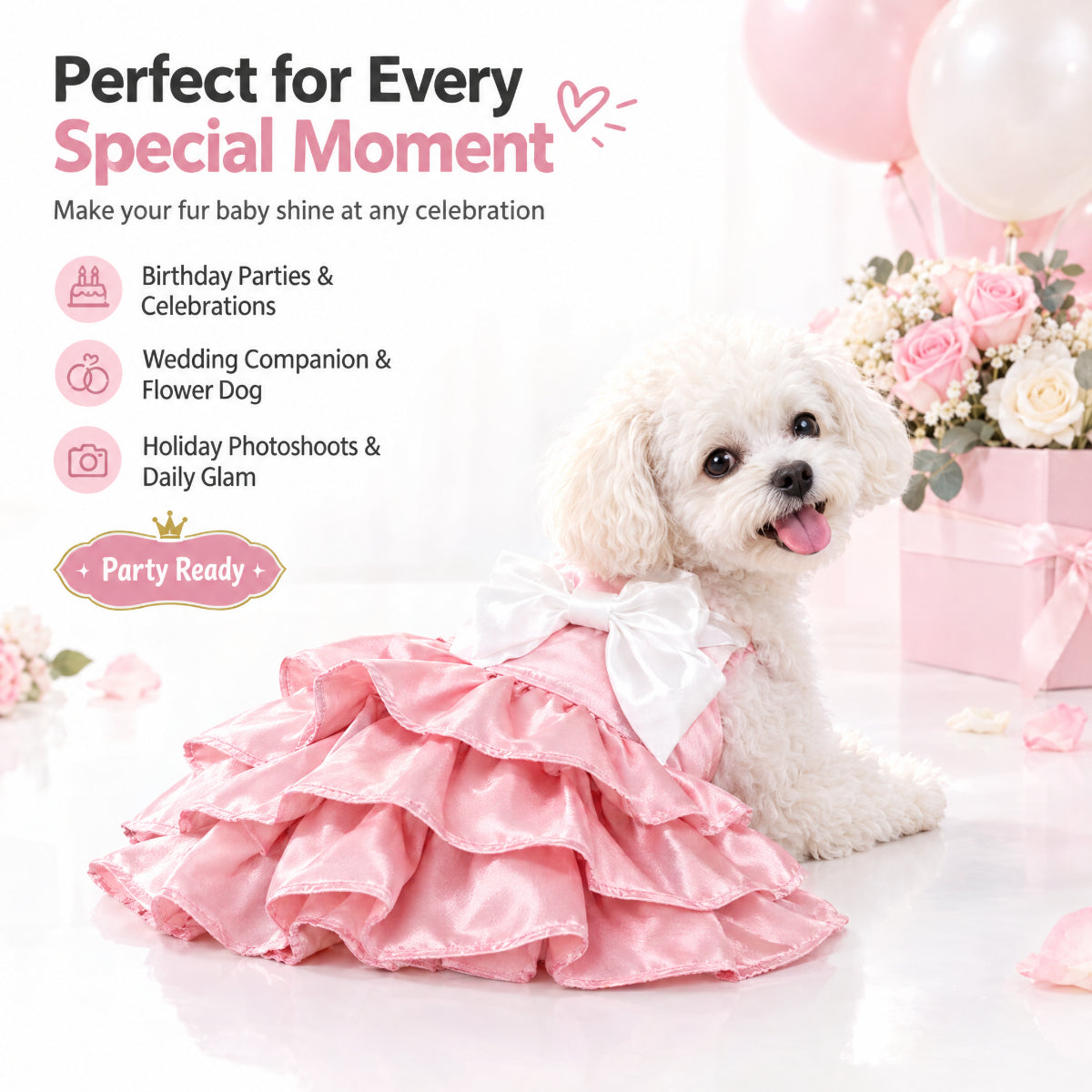 Pink Satin Heart Bow Dress for Small Dogs