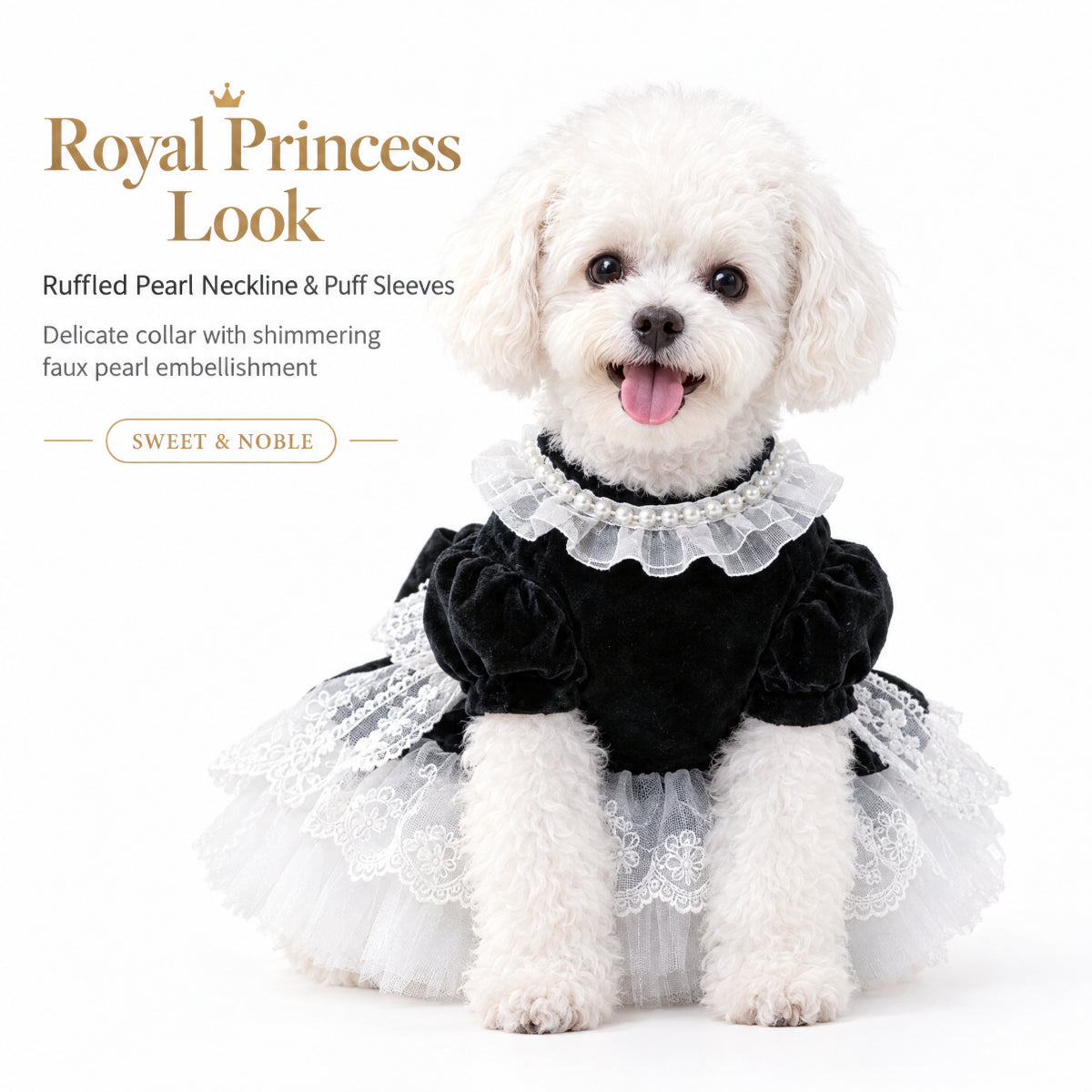 Black Velvet Lace Princess Dress for Small Dogs
