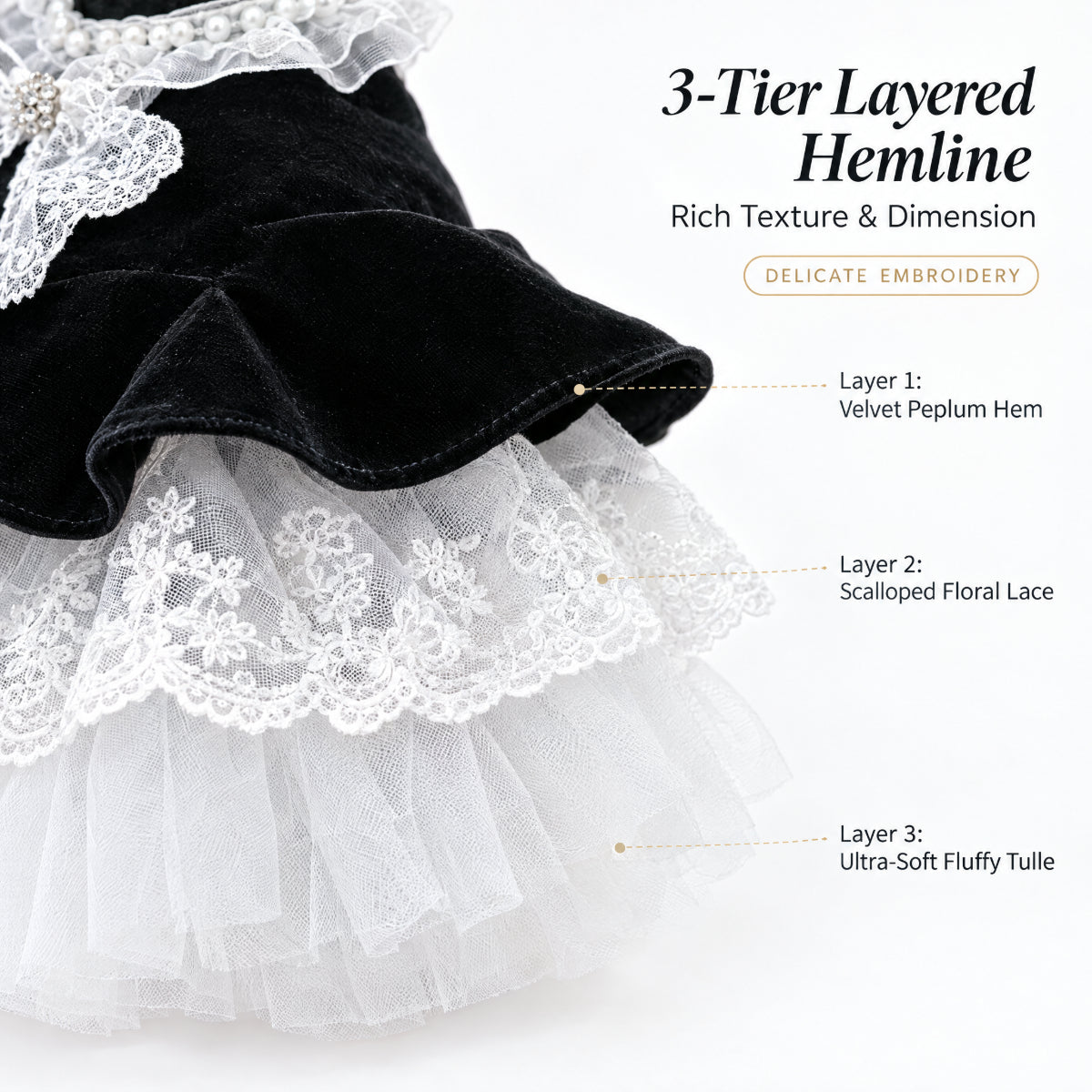Black Velvet Lace Princess Dress for Small Dogs