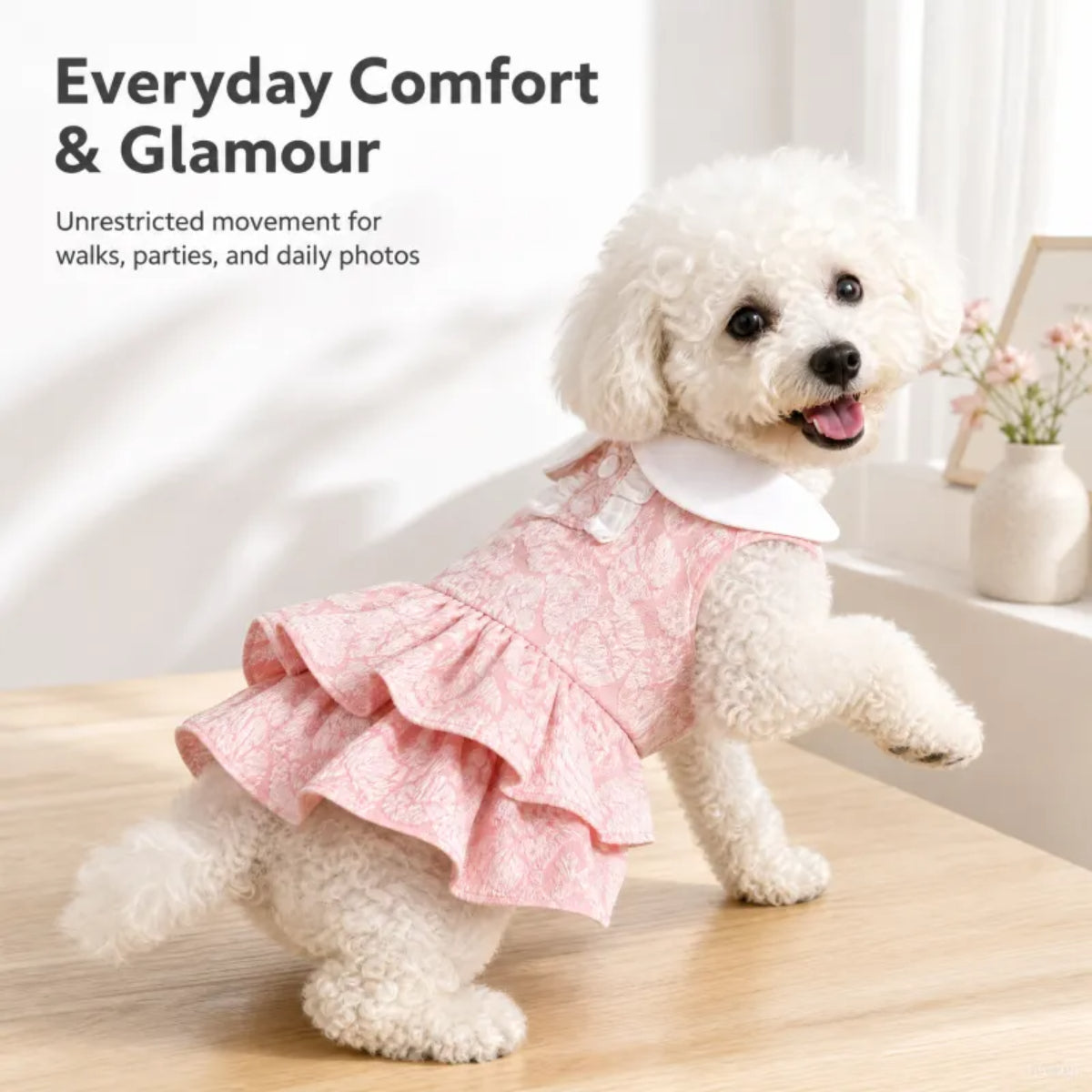 Pink Floral Ruffle Dress for Small Dogs