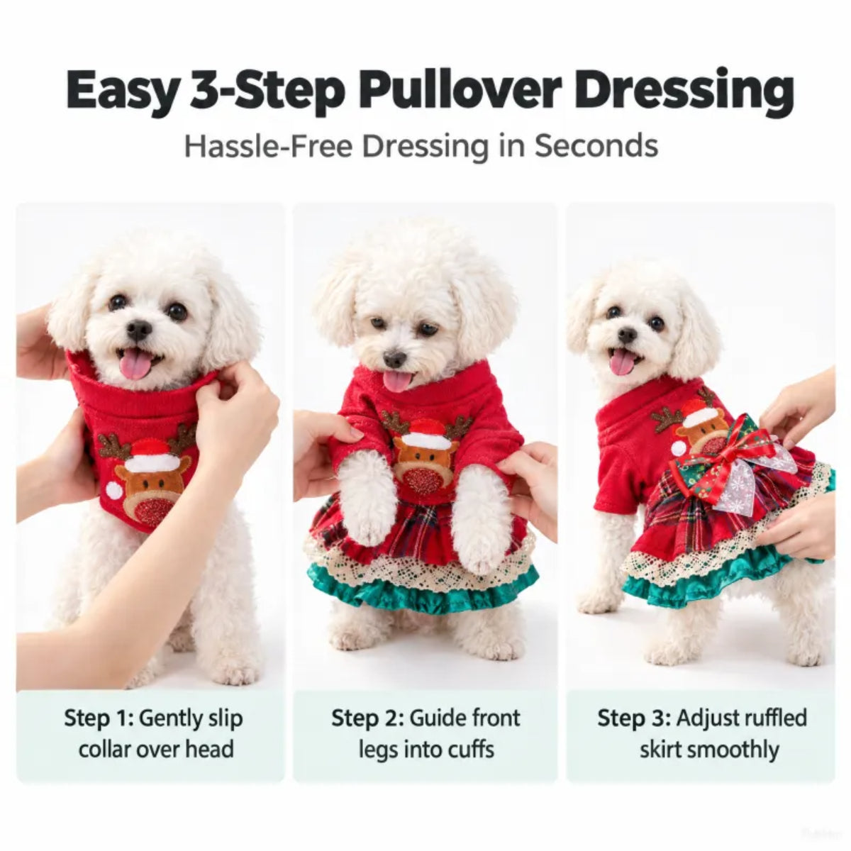 Festive Reindeer Dog Dress – Plaid Christmas Party Outfit
