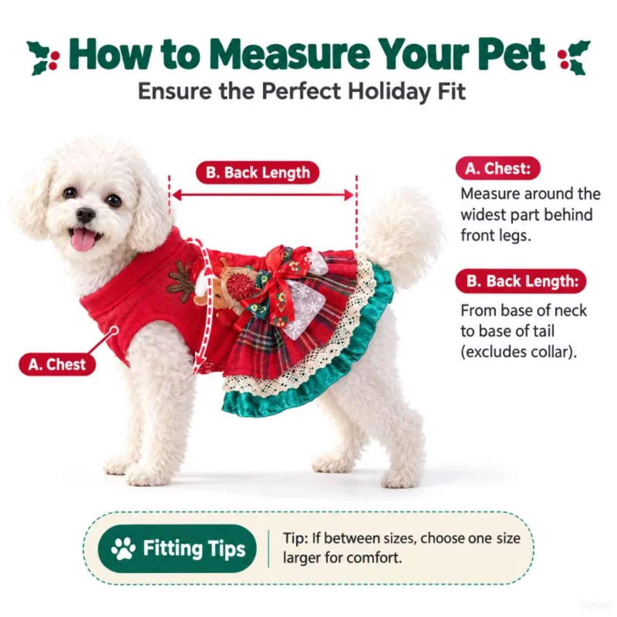 Festive Reindeer Dog Dress – Plaid Christmas Party Outfit