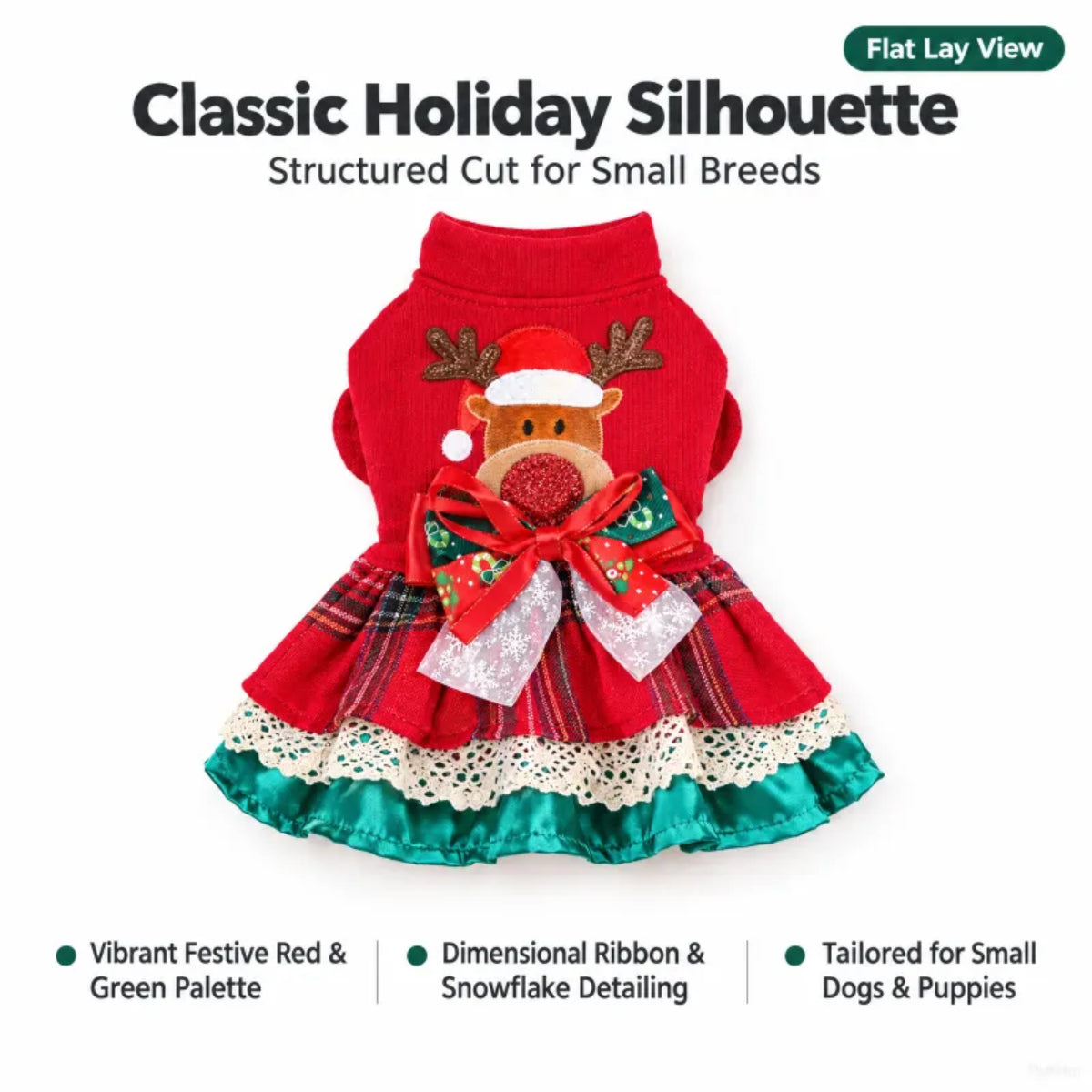 Festive Reindeer Dog Dress – Plaid Christmas Party Outfit